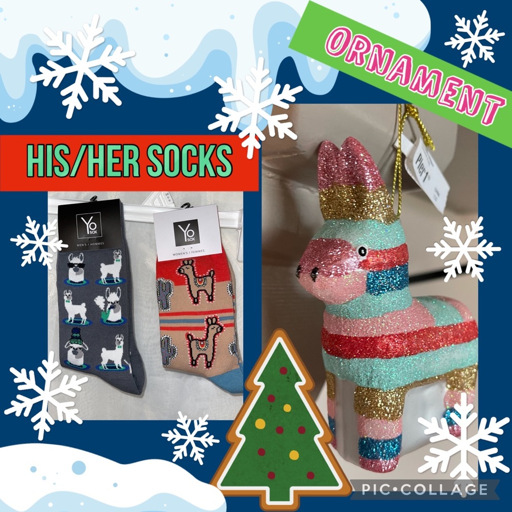 NWT Llama Bundle! Yo Sox -His & Hers Llama crew socks with ornament(from Pier 1)